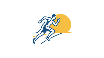 Fototapeta premium A minimalist vector illustration of a person running fast towards a bright yellow sun