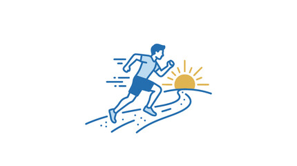 Obraz premium A stylized illustration of a person running on a path towards the rising sun