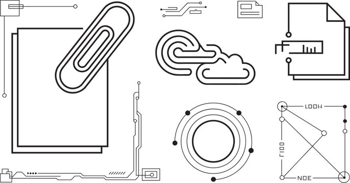 Cloud storage and document file line icon set for digital data management network technology business vector