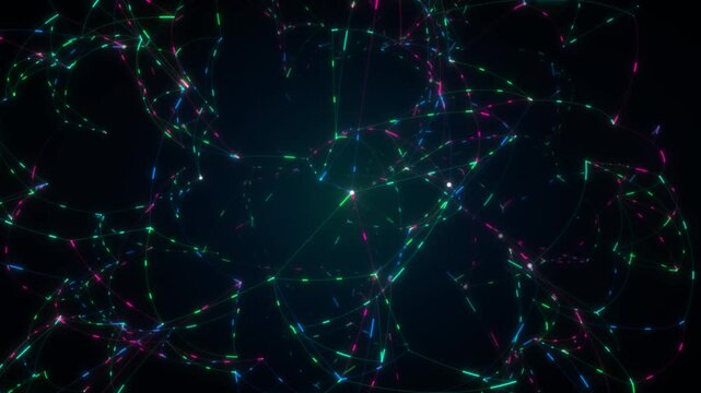 Abstract network connection, digital data flow, futuristic technology background. Dynamic plexus structure, glowing particles, and lines creating a vibrant, interconnected web for modern design.