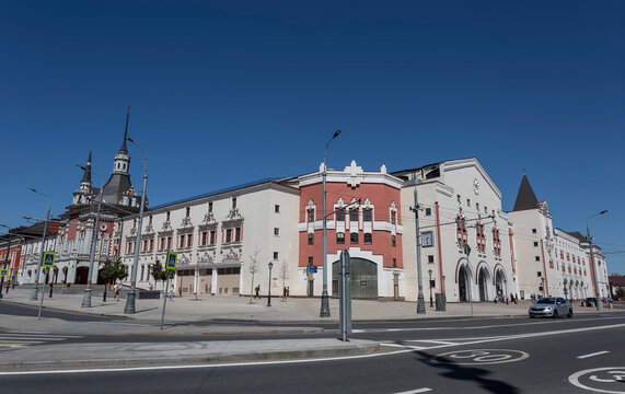 Moscow, Russia, Panorama of the Kazan railway station in Moscow. View from Novoryazanskaya street.