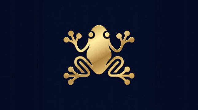 Golden frog silhouette minimalist logo on dark blue
