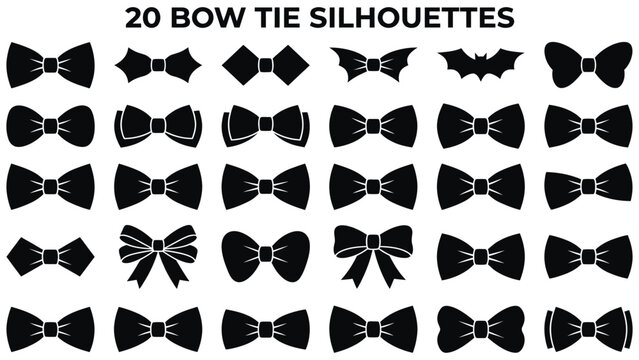 Collection of various bow tie silhouettes on white background