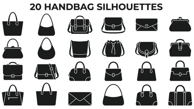 Collection of various handbag silhouettes for design and illustration purposes  twenty different styles