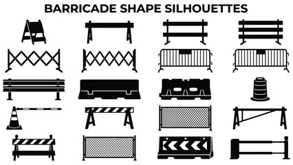 Naklejka na ściany i meble Collection of various road barricade shapes and silhouettes used for construction sites
