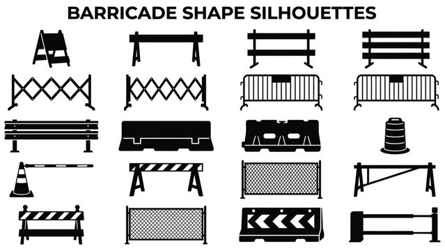 Collection of various road barricade shapes and silhouettes used for construction sites
