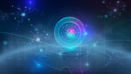 Obraz premium Vibrant abstract technology background, with glowing particles, and dynamic energy lines
