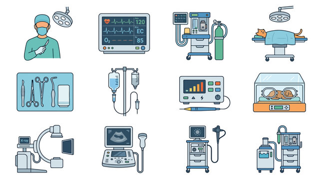 Collection of Medical Equipment and Healthcare Icons.