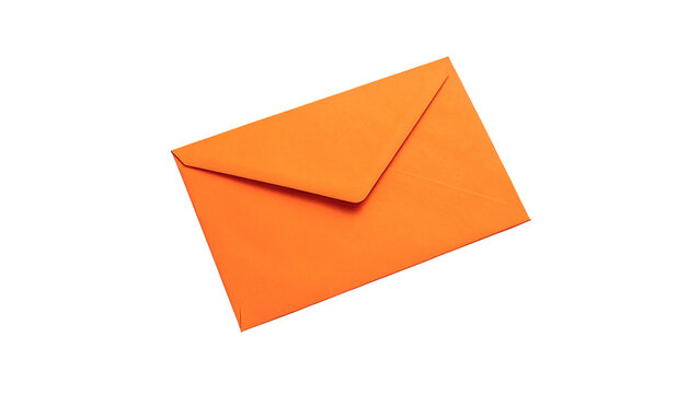 Bright orange paper envelope greeting card mail post correspondence isolated on transparent background