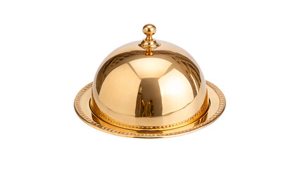 Golden restaurant cloche classic luxury food serving dome dish isolated on transparent background cut out © AAAstock2025