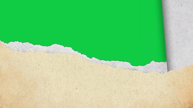 Torn paper Transition, rip paper animation effect isolated on green screen background