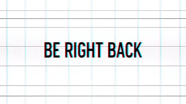 Be Right Back Video Overlay with Glitch Effect and Grid Background for Content Break
