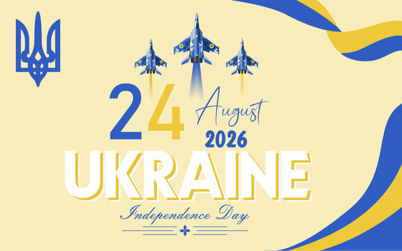 Ukraine Independence Day 2026 Banner with National Colors and Modern Typography. elegant typography, and patriotic design elements for commemorative.