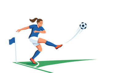 Fototapeta premium Female soccer player kicking the ball from the corner flag.