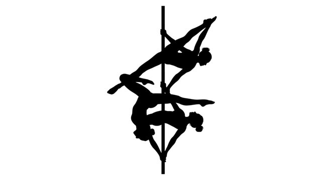 Pole dancers silhouette against a white background dynamic acrobatic pose
