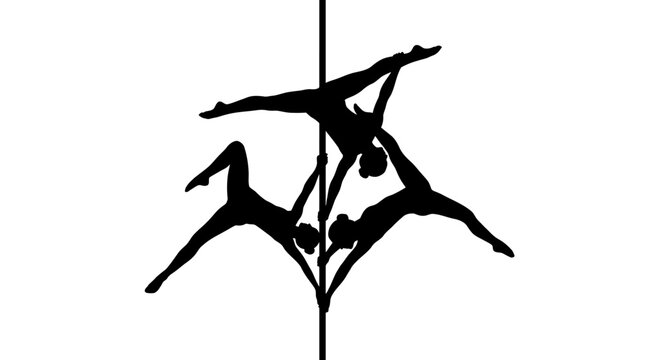 Pole dance silhouette against a white background dynamic acrobatic figures