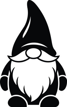 Cute cartoon gnome with long beard and hat isolated on transparent background