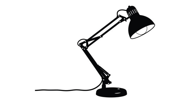 Black Silhouette Of Adjustable Desk Lamp On White Background