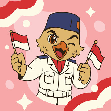 Cute Indonesia Independence Day Paskibra Garuda Mascot Holding A Flag Collection