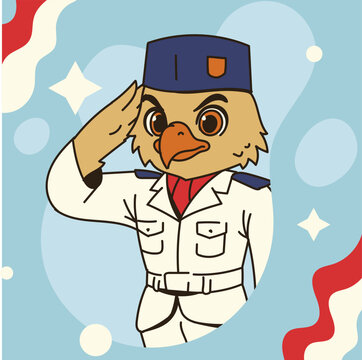 Cute Indonesia Independence Day Paskibra Garuda Mascot Salutes The Flag Collection