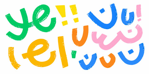 Colorful hand lettered typography with exclamation marks vector illustration © Uttam