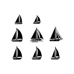 Collection of Black Sailboat Silhouettes on White Background © amai line art
