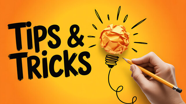 Crumpled paper lightbulb with pencil for tips and tricks concept on orange ideas inspiration