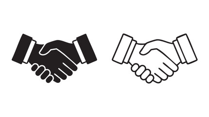 black silhouette with line art vector icon of two hands shaking in a handshake © Shamsul