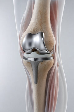 Total knee replacement implant in translucent leg