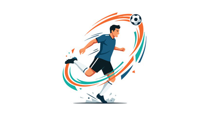 Fototapeta premium Dynamic soccer player illustration in motion with colorful abstract energy lines.