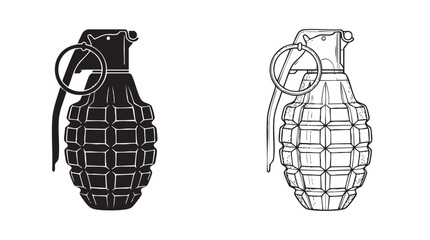 Fototapeta premium grenade black silhouette with line art vector icon featuring weapon, explosive, military