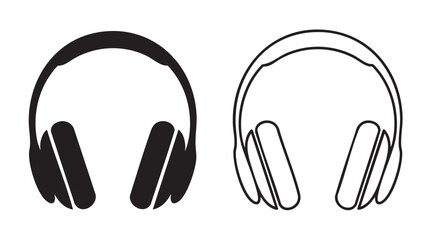 headphones black silhouette with line art vector icon featuring audio, music, listening © Shamsul