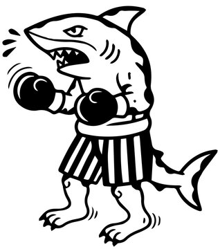 Boxing shark mascot wearing sports shorts
