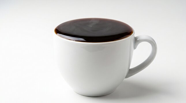 White Cup Filled With Black Coffee Right to the Very Brim Showing At Capacity and Overload