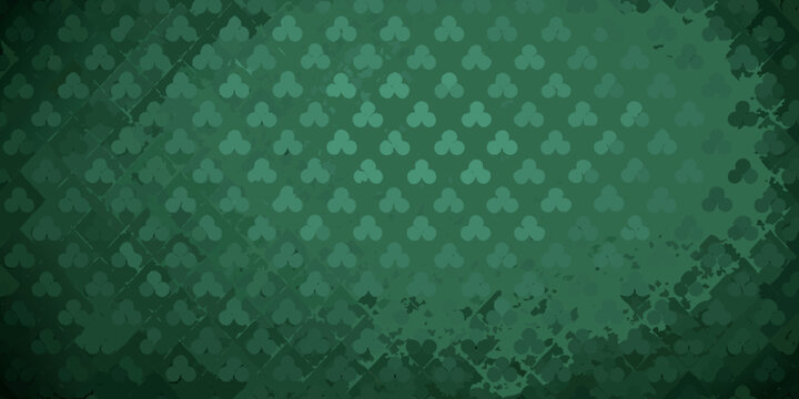 Green clover pattern background with distressed texture and gradient shading