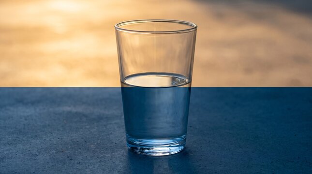Glass Half Full: a Clear Drinking Glass Filled to Exactly Half With Water