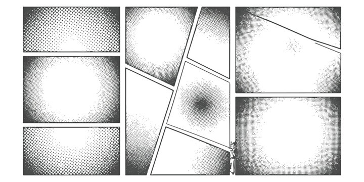 Blank comic book page layout with halftone dot texture and manga style panel borders