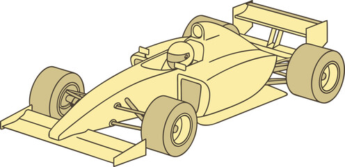 Fototapeta premium Isometric vector illustration of a formula one race car with driver in a beige and brown color palette