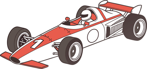 Fototapeta premium Classic Formula 1 race car with driver in red and white vector illustration