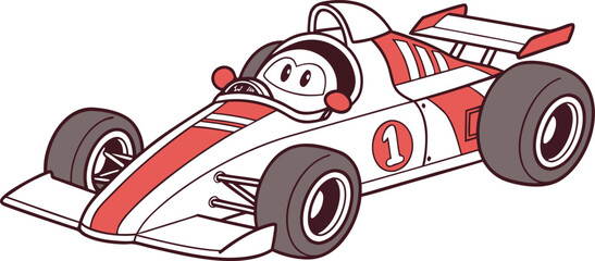 Fototapeta premium Cartoon race car with number one on side, white and red illustration