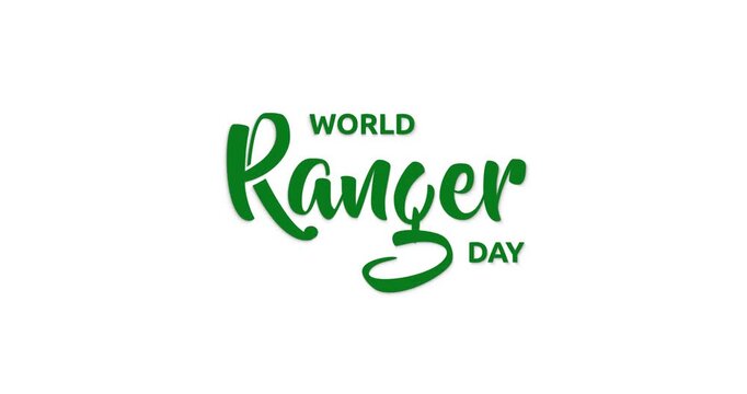 World Ranger Day Text Animation. Script Handwritten Title on Transparent Alpha Background. Great for Conservation Awareness, Wildlife Events, Nature Campaigns, Social Media, Presentations, Documentary