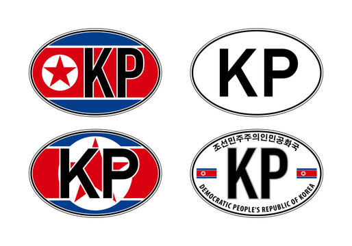 North Korea, oval international vehicle registration code license plate car sticker, vector illustration