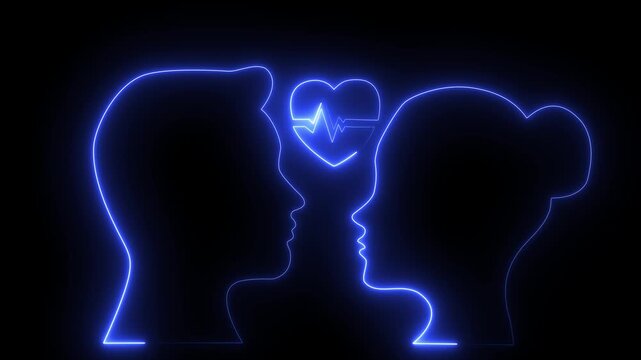 Glowing neon line man and woman symbols. Glowing neon romantic couple. Dating and relationships concept love and black background. Valentine's day couple gifts and Love concept. 4k video