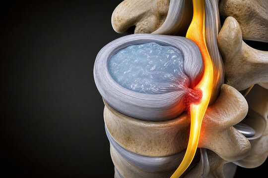 Bulging Disc Compressing Spinal Nerve Medical Illustration