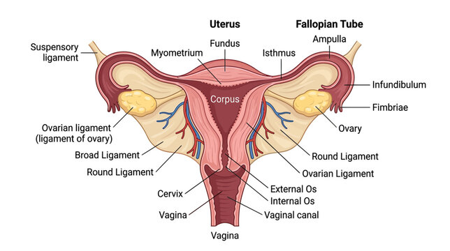 Anatomical Diagram of the Female Reproductive System with Labels