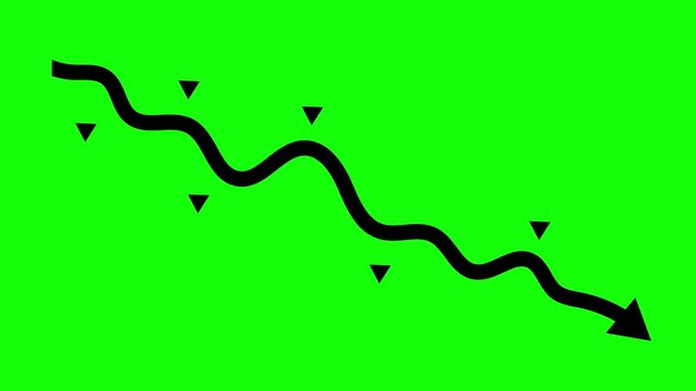 Animation of Black Wavy Downward Trend Line Graphic Symbol Isolated on Green Background