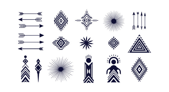 Ethnic Tribal Vector Set with Bohemian Geometric Elements Arrows Sunbursts and Native Style Shapes