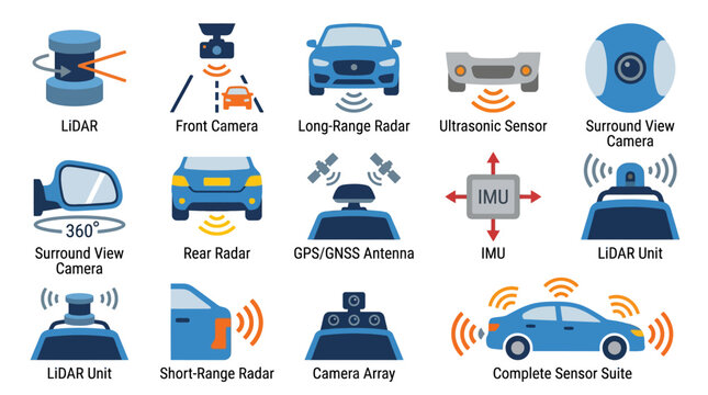 Autonomous Driving Sensor Suite: LiDAR, Radar, Cameras, IMU, GPS for Self-Driving Cars