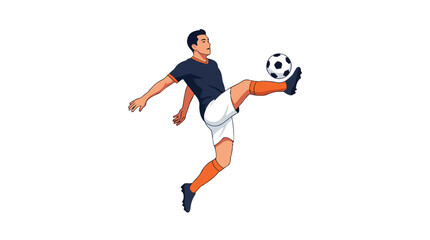 Obraz premium Professional soccer player kicking ball mid air isolated on white.