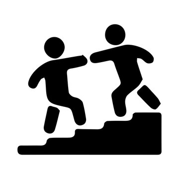 Two people helping each other climb stairs for leadership and business success isolated vector icon